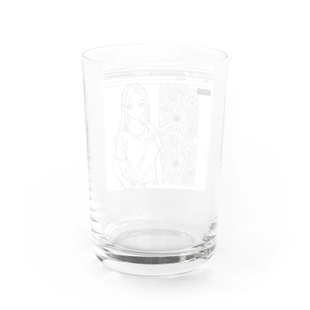 猫集めの爽やかな女性が描かれた線画 Water Glass :back