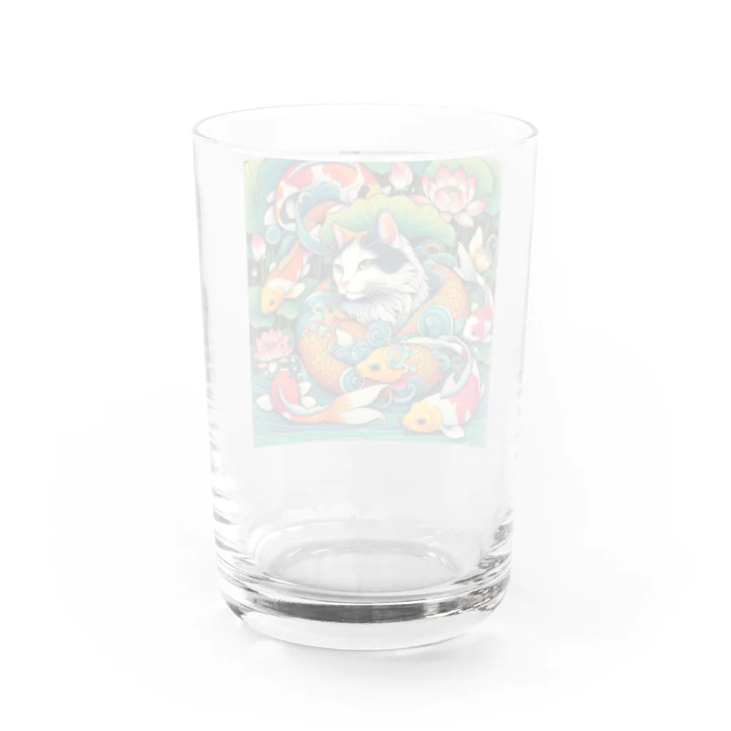 EMAKIの和紋様 x 猫　錦鯉と遊ぶ猫 Water Glass :back