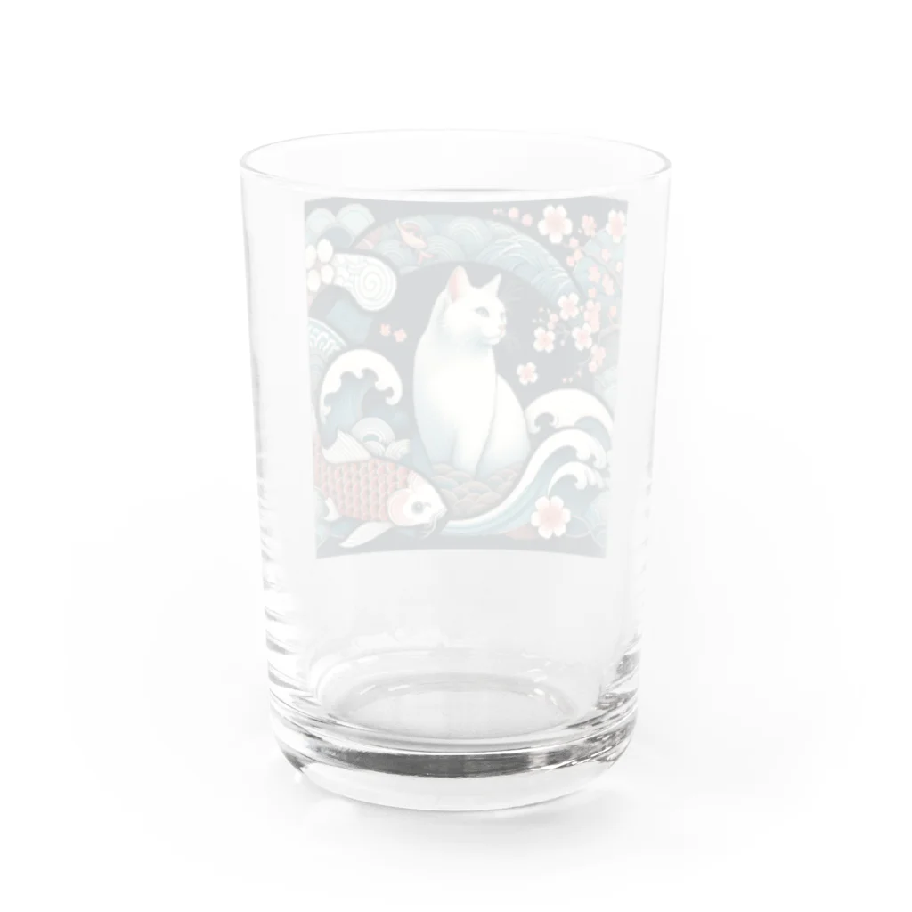 EMAKIの和紋様 x 猫　鯉と桜と波 Water Glass :back