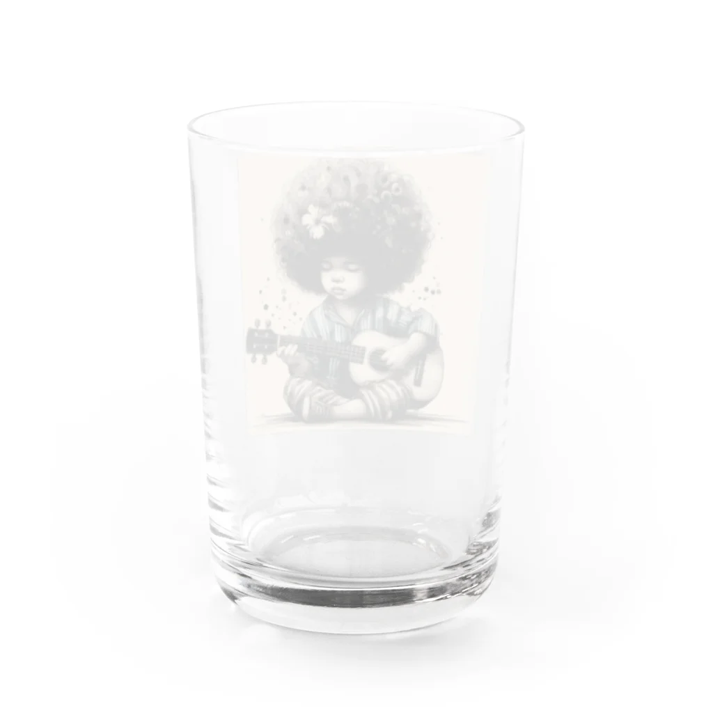 atu-daruma77のウクレレを持つアフロヘアのかわいい成長 Water Glass :back