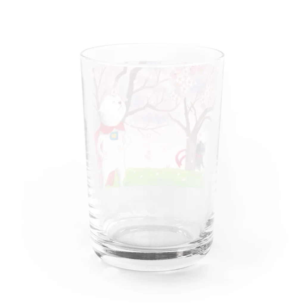 chirosukemaronの花見を楽しむ子犬マン（…と怪盗黒猫） Water Glass :back