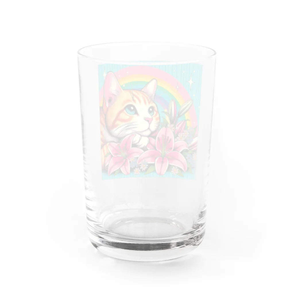 Y m @Y's shopの猫と百合と虹🌈 Water Glass :back