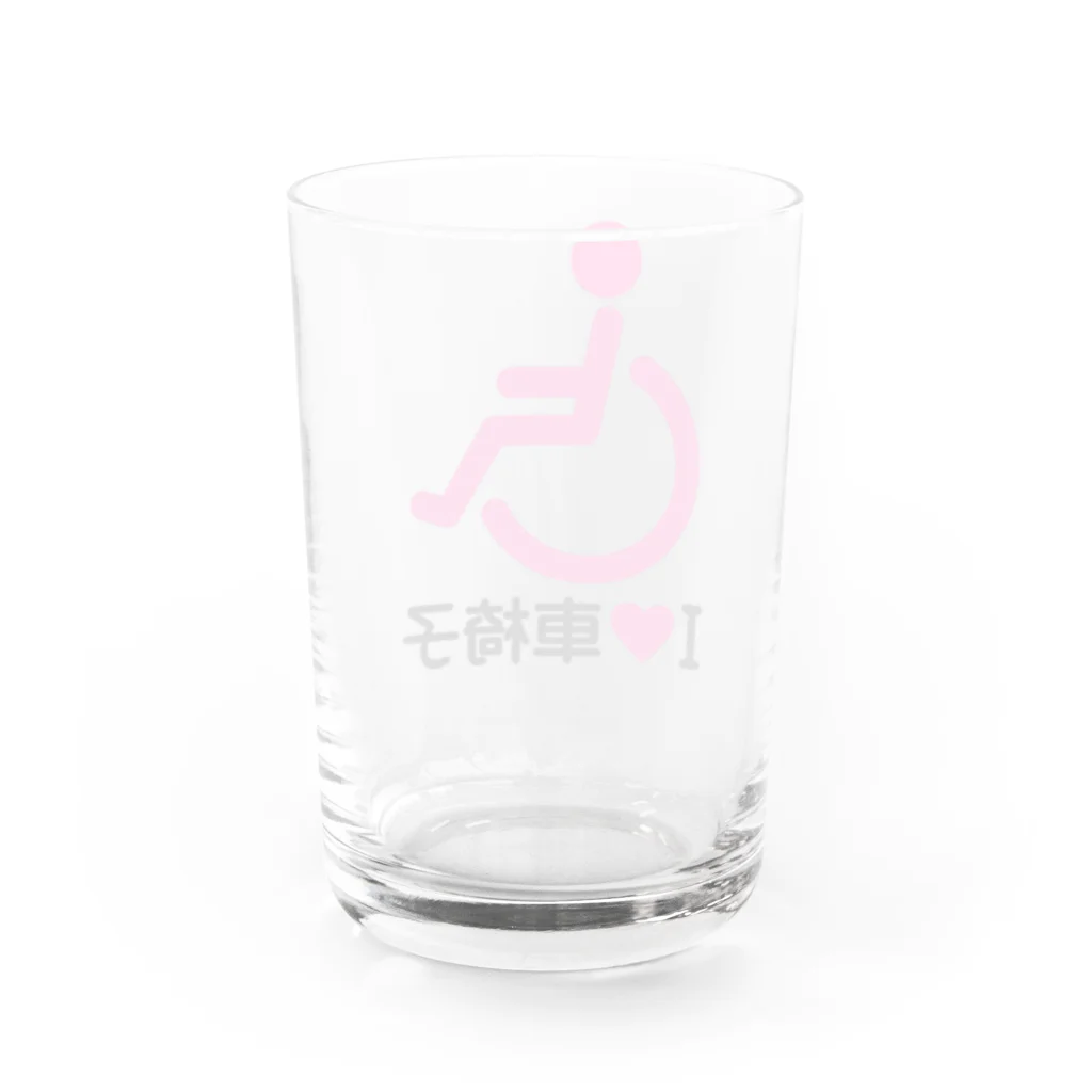 お絵かき屋さんの車椅子マーク（ピンク）/アイラブ車椅子（I LOVE 車椅子） Water Glass :back