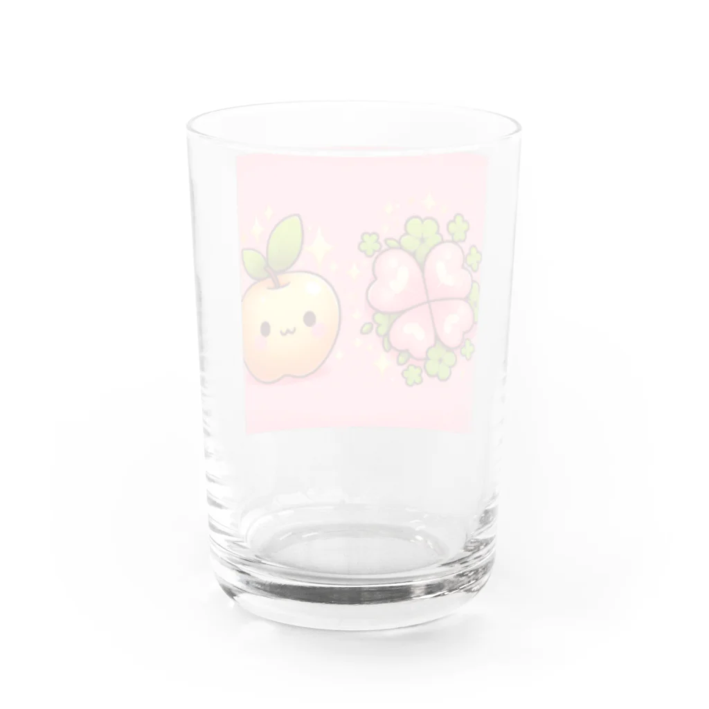 金運上昇金のリンゴの恋愛運アップの金のリンゴとピンクのクローバー Water Glass :back