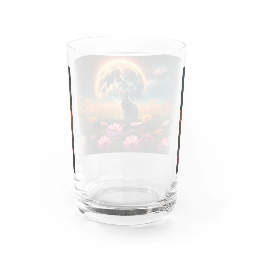 space catの秋の満月 青い目の猫 Water Glass :back