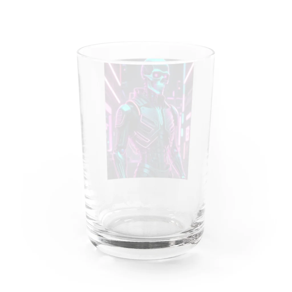 Skeletonの超クールな骸骨のサイバーパンクアート！ Water Glass :back