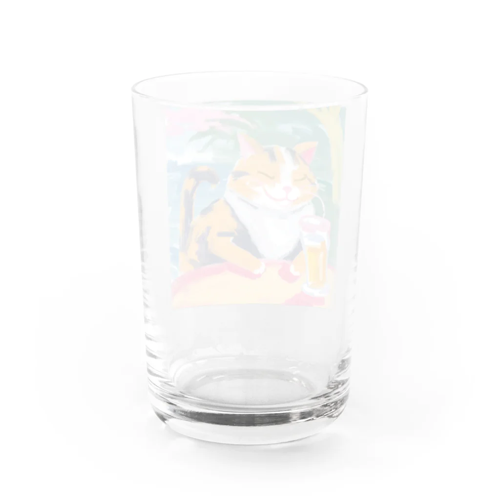 tanather shopのビールを飲んで幸せそうなネコさん Water Glass :back