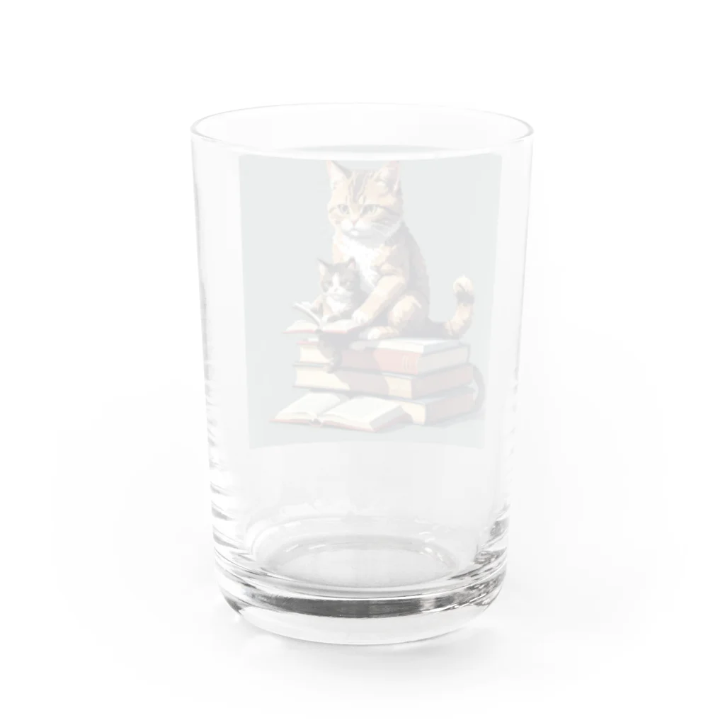 三毛猫shopの本を読む猫 Water Glass :back
