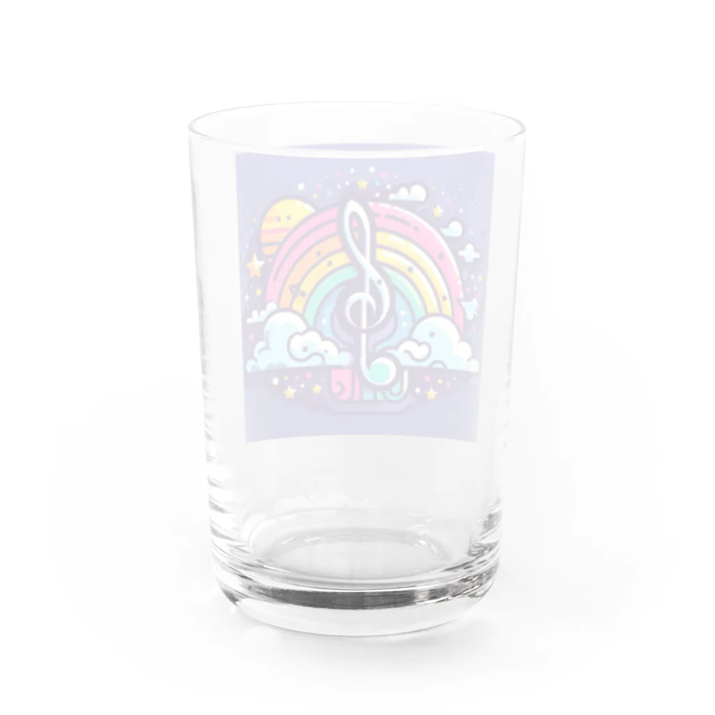 🌈七色の世界🌈の宇宙の夜空に輝く虹と音符 Water Glass :back