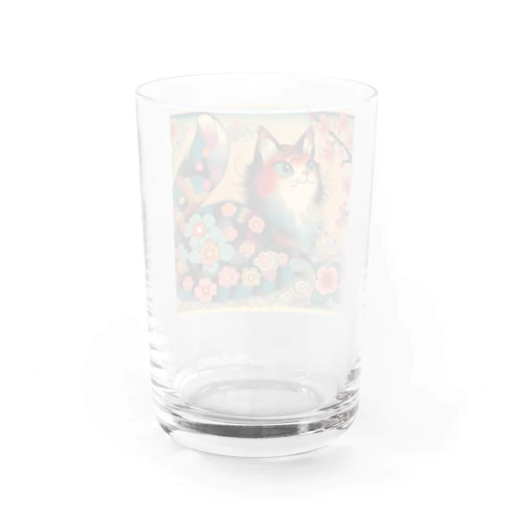 chaochao0701の浮世絵風　カラフル猫「Ukiyo-e-style Colorful Cat」「浮世绘风格的多彩猫」 Water Glass :back