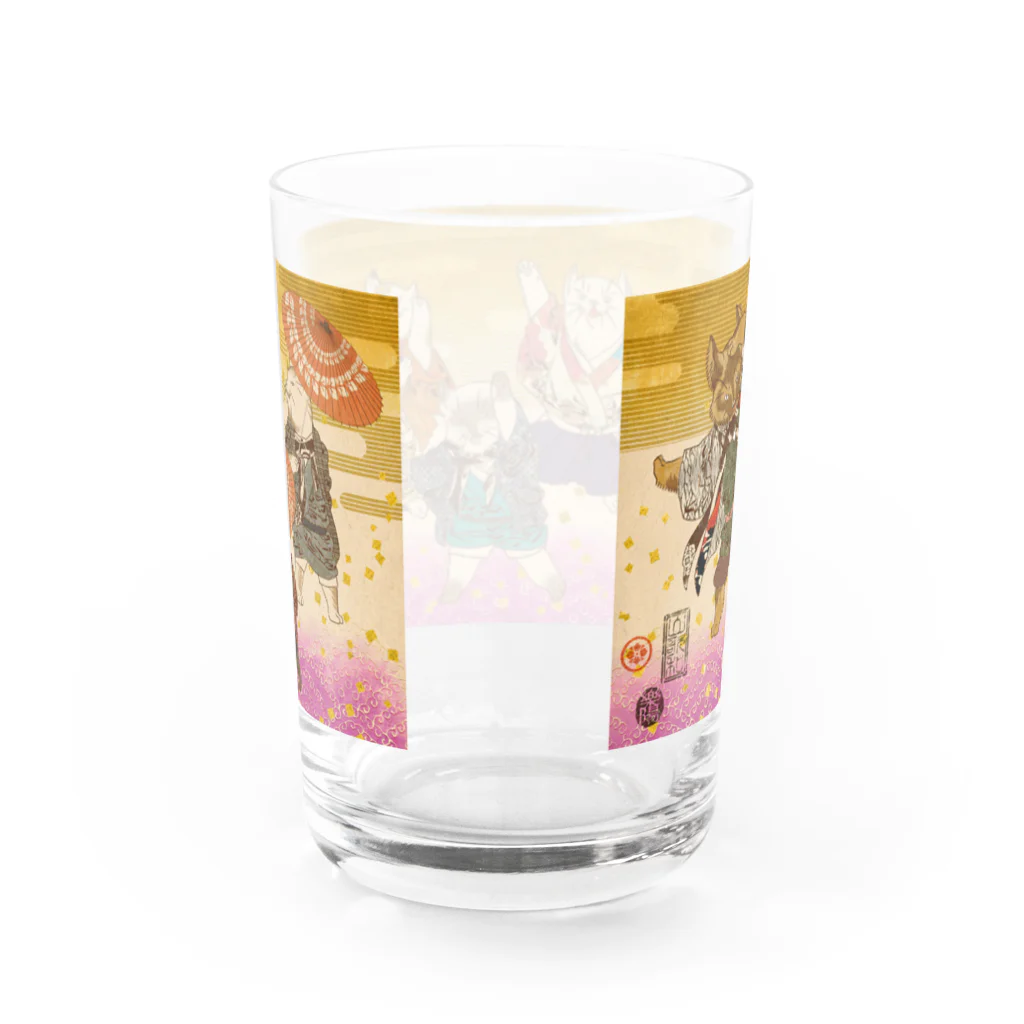 山歌和樂陽 浮世絵　Yamakawa Rakuyou UKIYOEの猫浮世絵シリーズ　猫一座 Water Glass :back