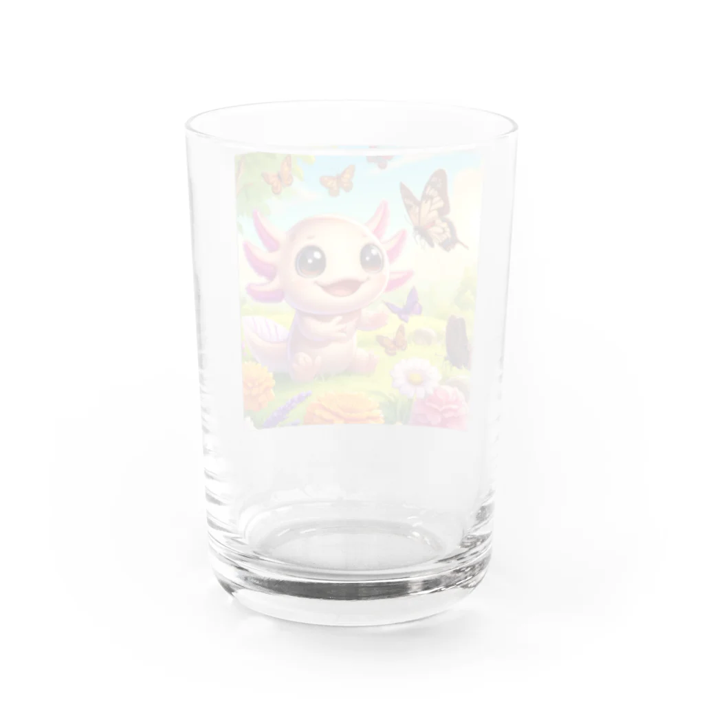 adjustの蝶々と一緒に遊んでいるかわいいウーパールーパー Water Glass :back