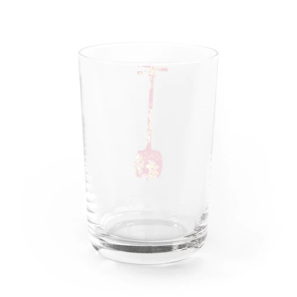 津軽三味線などの和柄三味線（赤） Water Glass :back