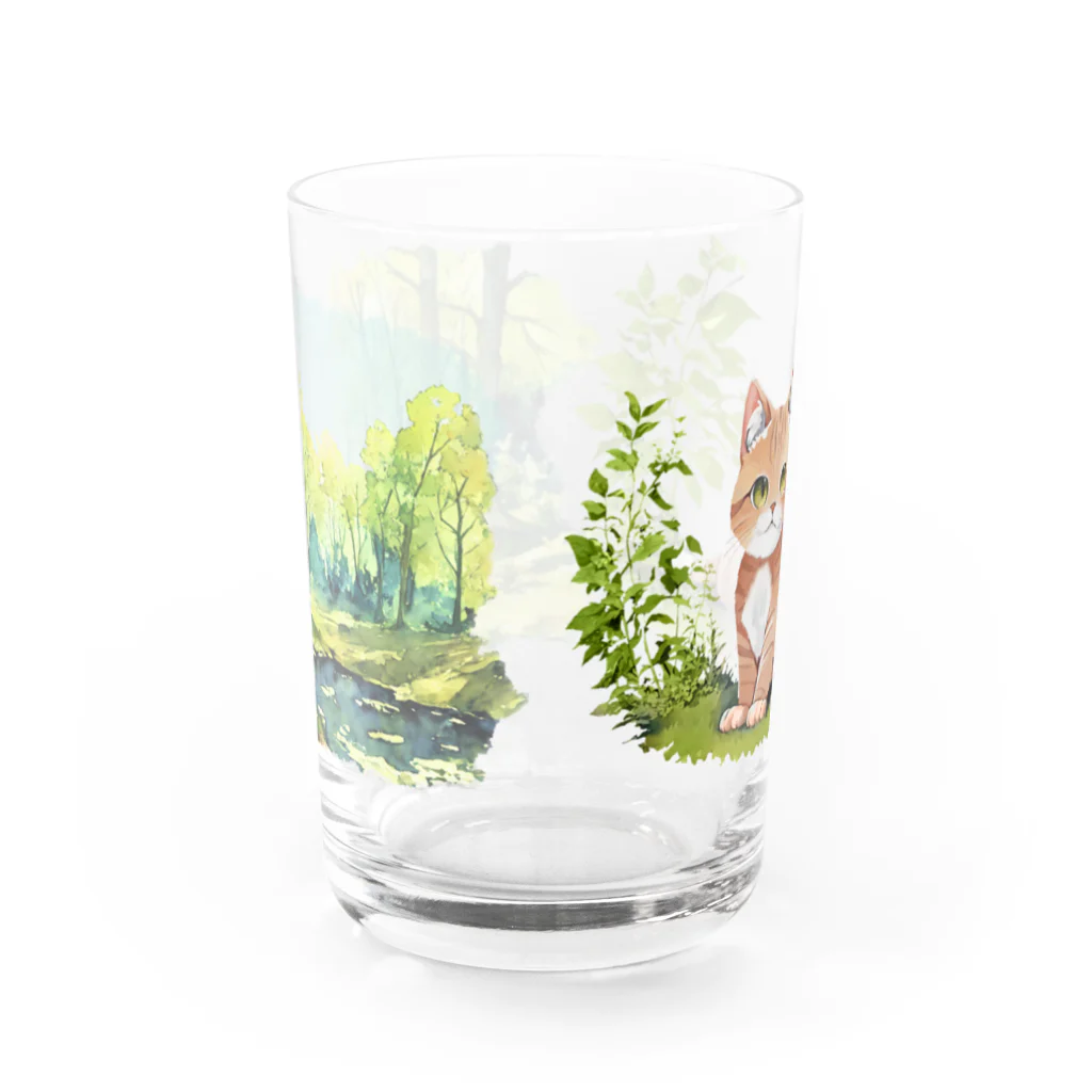 猫との風景の茶トラと森グラス Water Glass :back