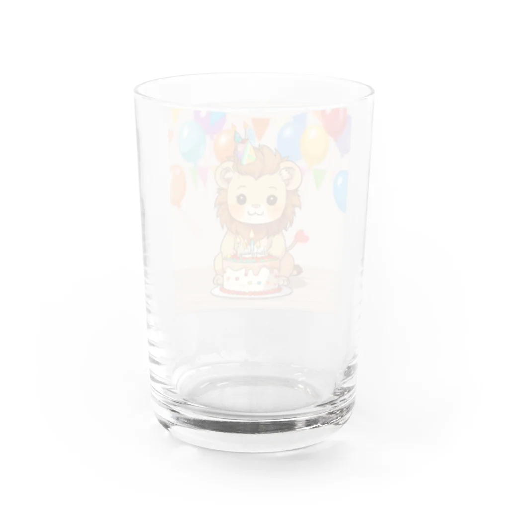 ganeshaの可愛いライオンとバースデーケーキ Water Glass :back