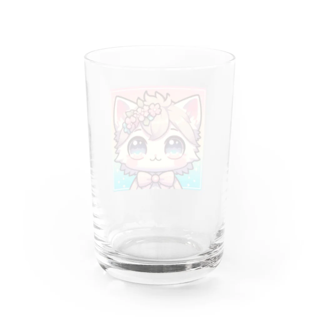 キュート＆クールのアニメ調・花ねこ Water Glass :back