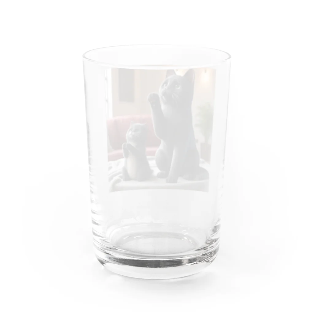 亀蘭タマムシの黒猫親子、お願い Water Glass :back