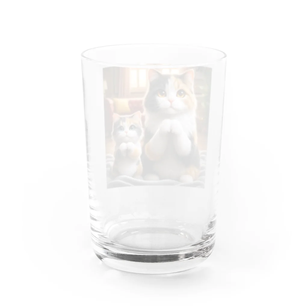 亀蘭タマムシの三毛猫親子のお願い Water Glass :back