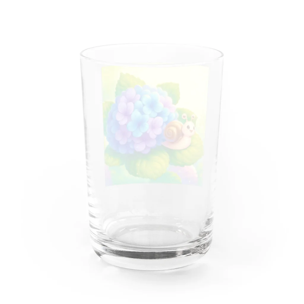 かるるんショップのあじさいとカタツムリ　雨上がり Water Glass :back