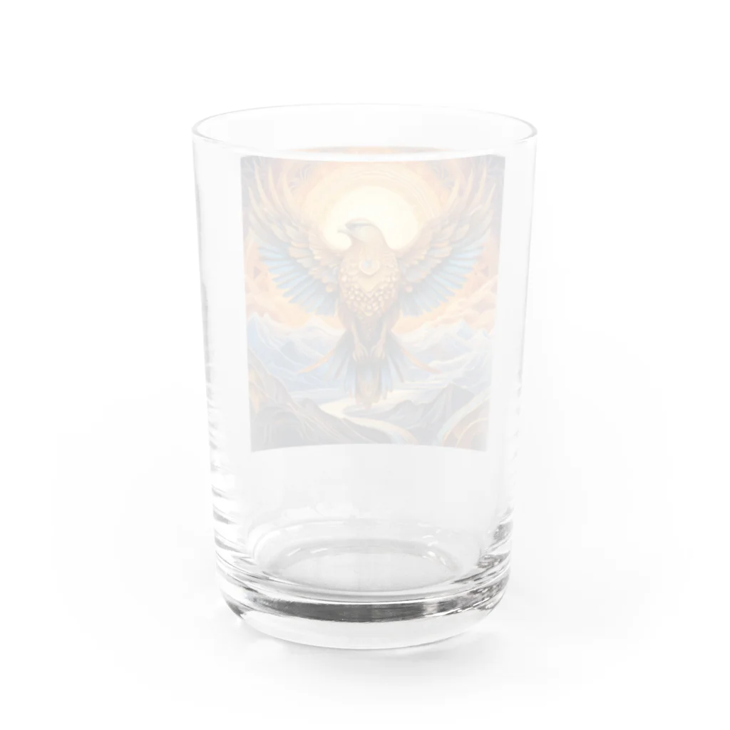 タカヤマ・サイトの神々しい鷹・シンボルマーク2 Water Glass :back