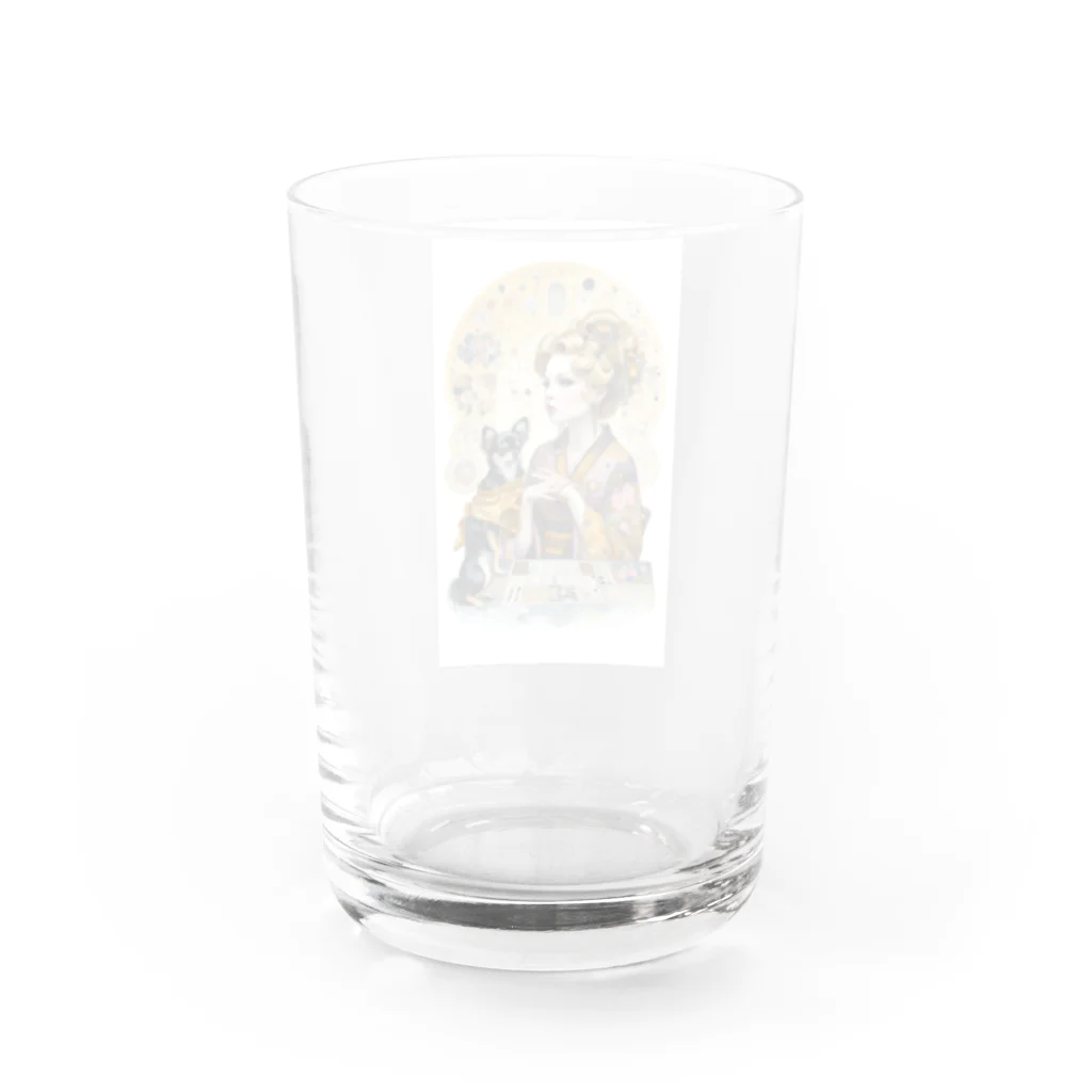 RoseTarot888Shopの着物女性とチワワ Water Glass :back