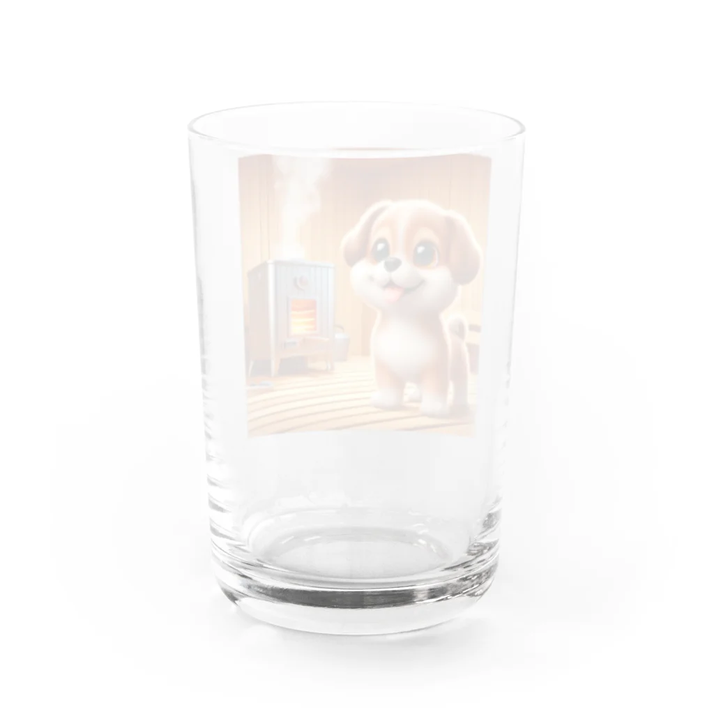 サウナーグッズショップの可愛い子犬がサウナでととのう Water Glass :back