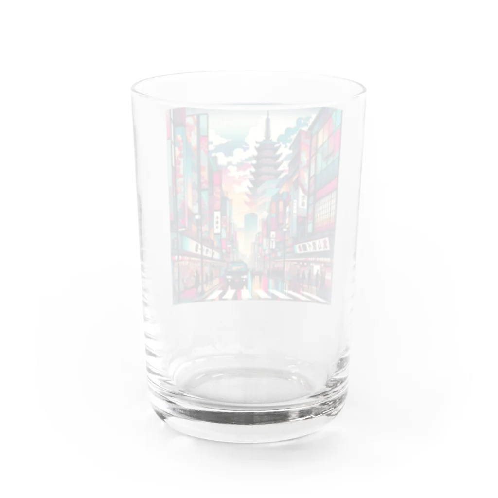 テクノ浮世絵のネオンの彩りと伝統の調和：歌舞伎町 Water Glass :back