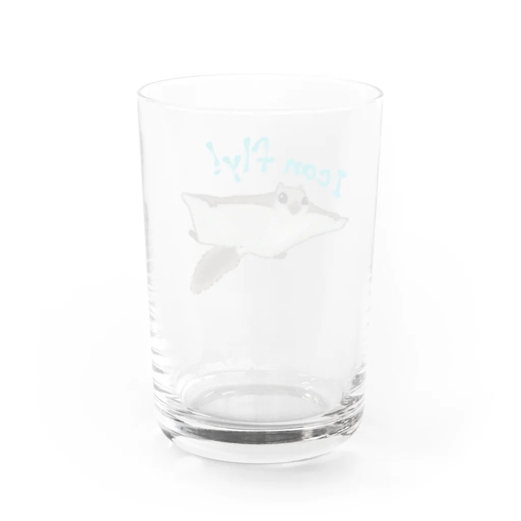 ゆるい生き物イラストグッズの飛んでるエゾモモンガ Water Glass :back