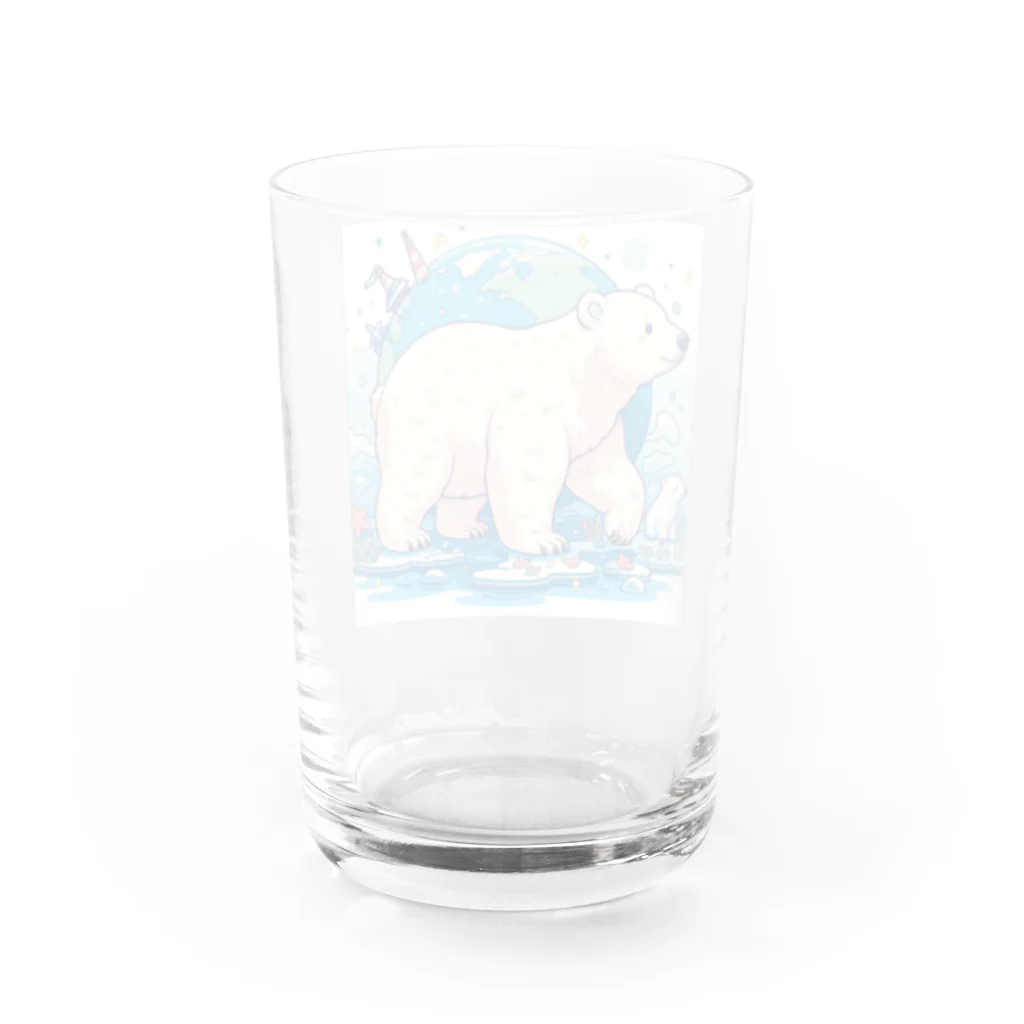 れいのホッキョクグマの冒険：地球を背景に未来へ進む姿 Water Glass :back