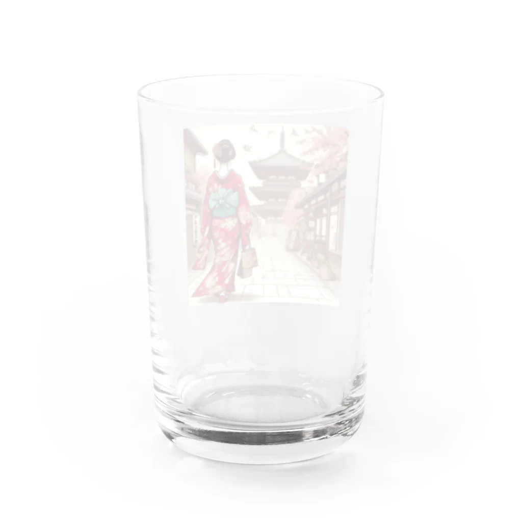 yuchijapanの京都を歩く着物美人イラスト Water Glass :back