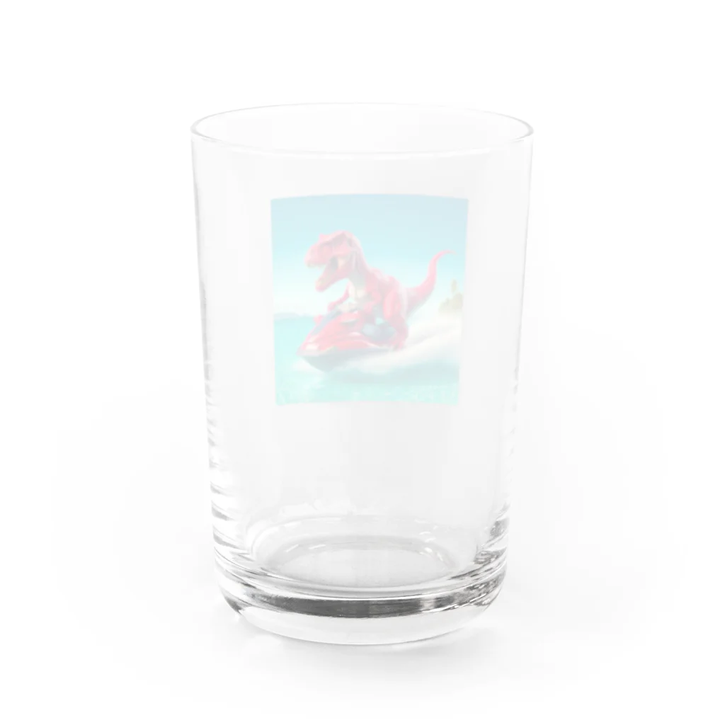 DINO-studioのジェットスキーを楽しむ赤ティラノ Water Glass :back