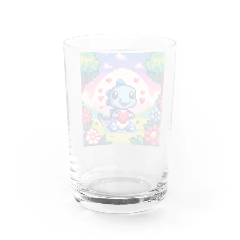 ドット職人のピクセルアート 恐竜の子ども Water Glass :back