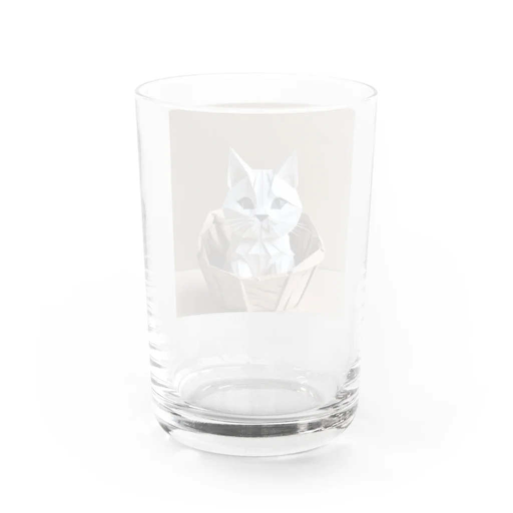 enercoの折り紙　バスケットに入っている猫 Water Glass :back