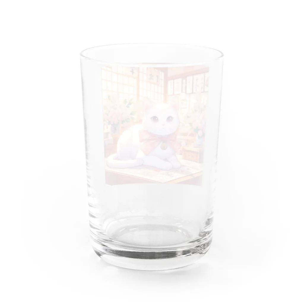 Yukari3977のリボンをつけた白猫ちゃん Water Glass :back