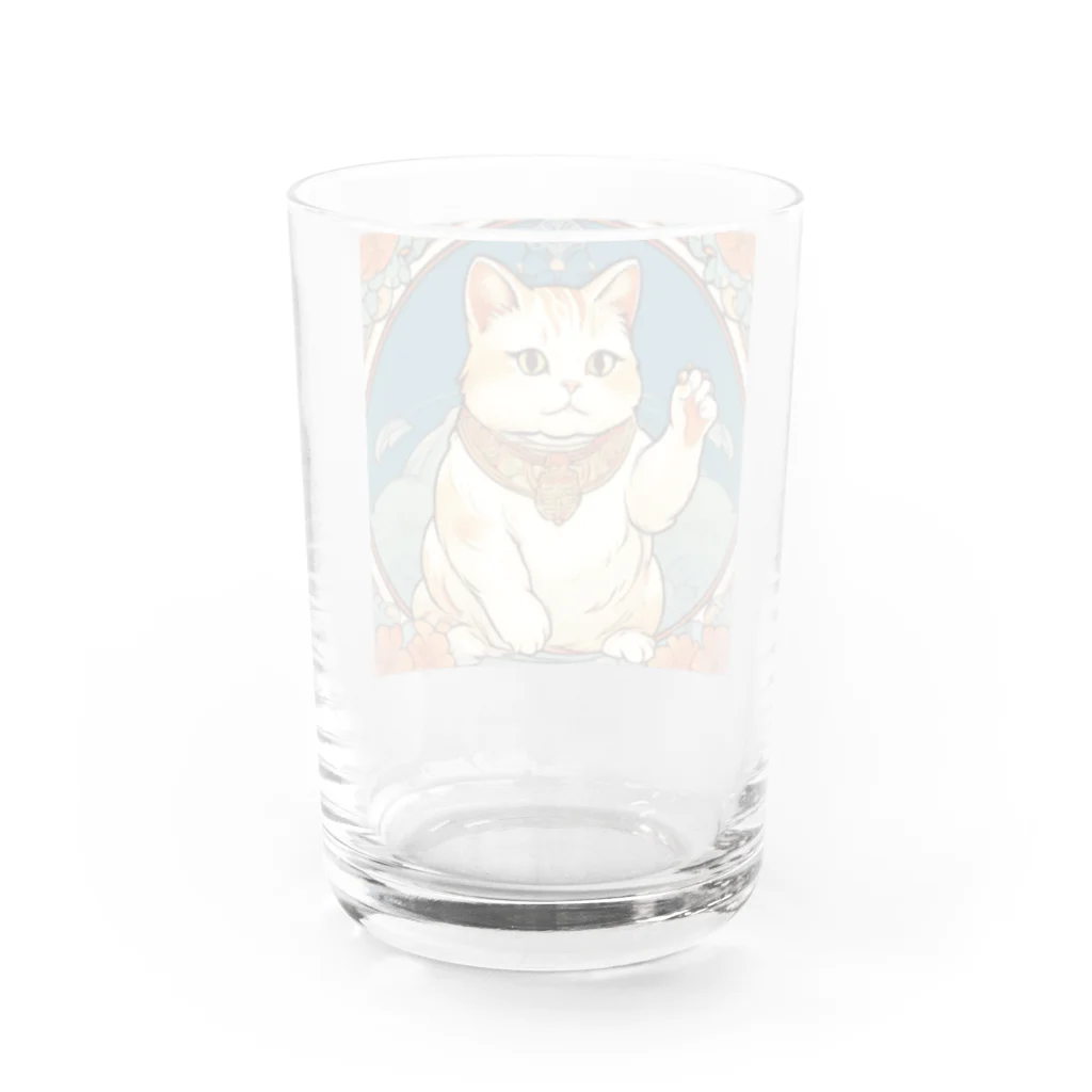 ゆまちゃんの開運雑貨屋さんの夜のミュシャ風招き猫 Water Glass :back