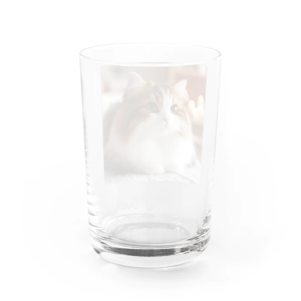 猫　ねこグッズギャラリーのふわふわの三毛猫 Water Glass :back