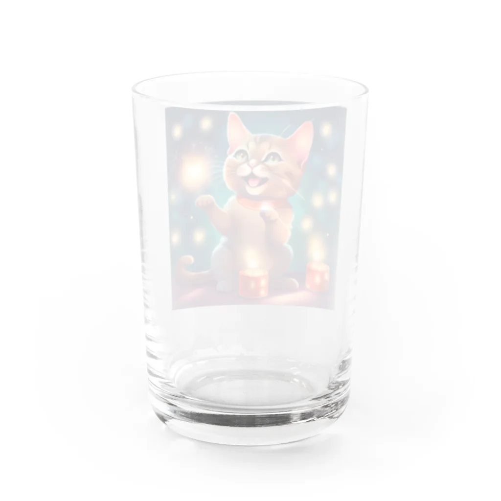 はなにゃんのおうちの花火で遊ぶかわいい猫ちゃん Water Glass :back