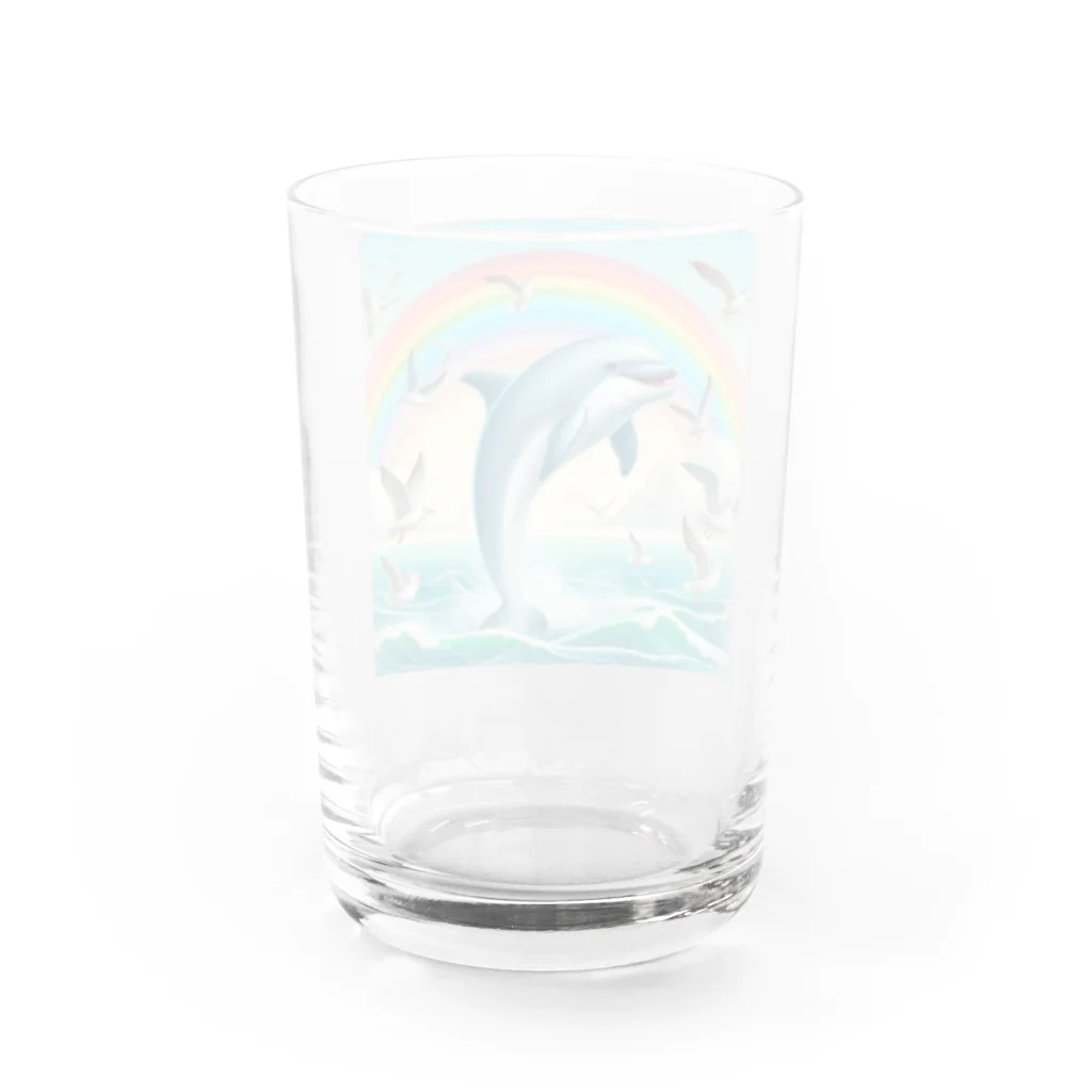 kaerinofficeのイルカとカモメが楽しく泳ぐ海の中で、きらめく虹が見えます🌈  Water Glass :back