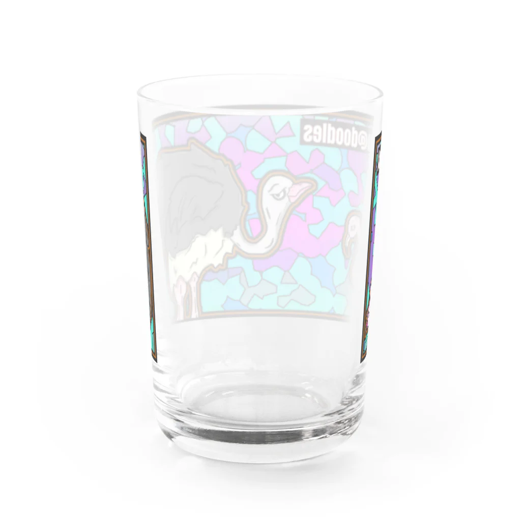 takku@doodlesのダチョウとフラミンゴ Water Glass :back