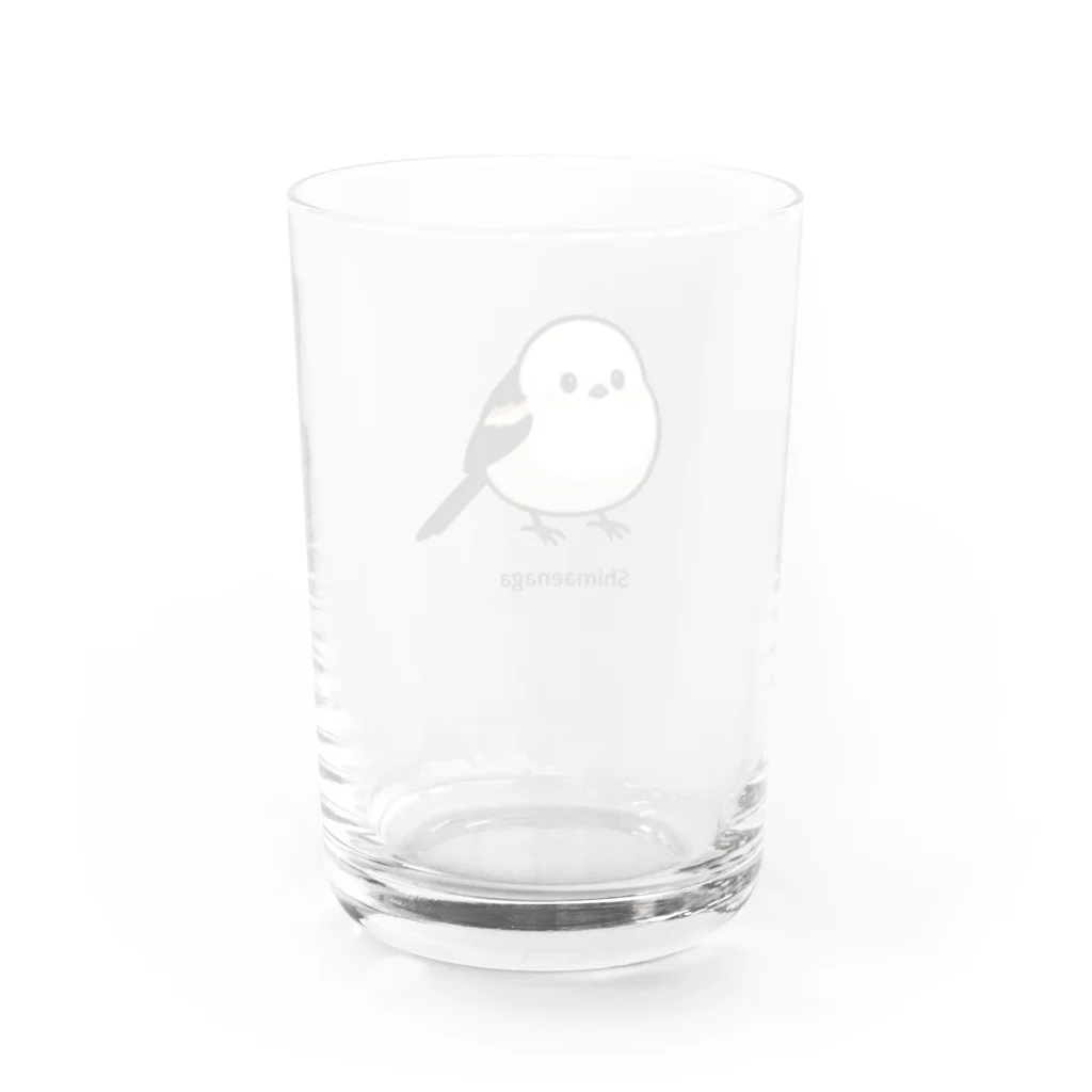 もふもふエナガ堂のもふもふシマエナガTシャツ｜癒し系どうぶつデザイン Water Glass :back