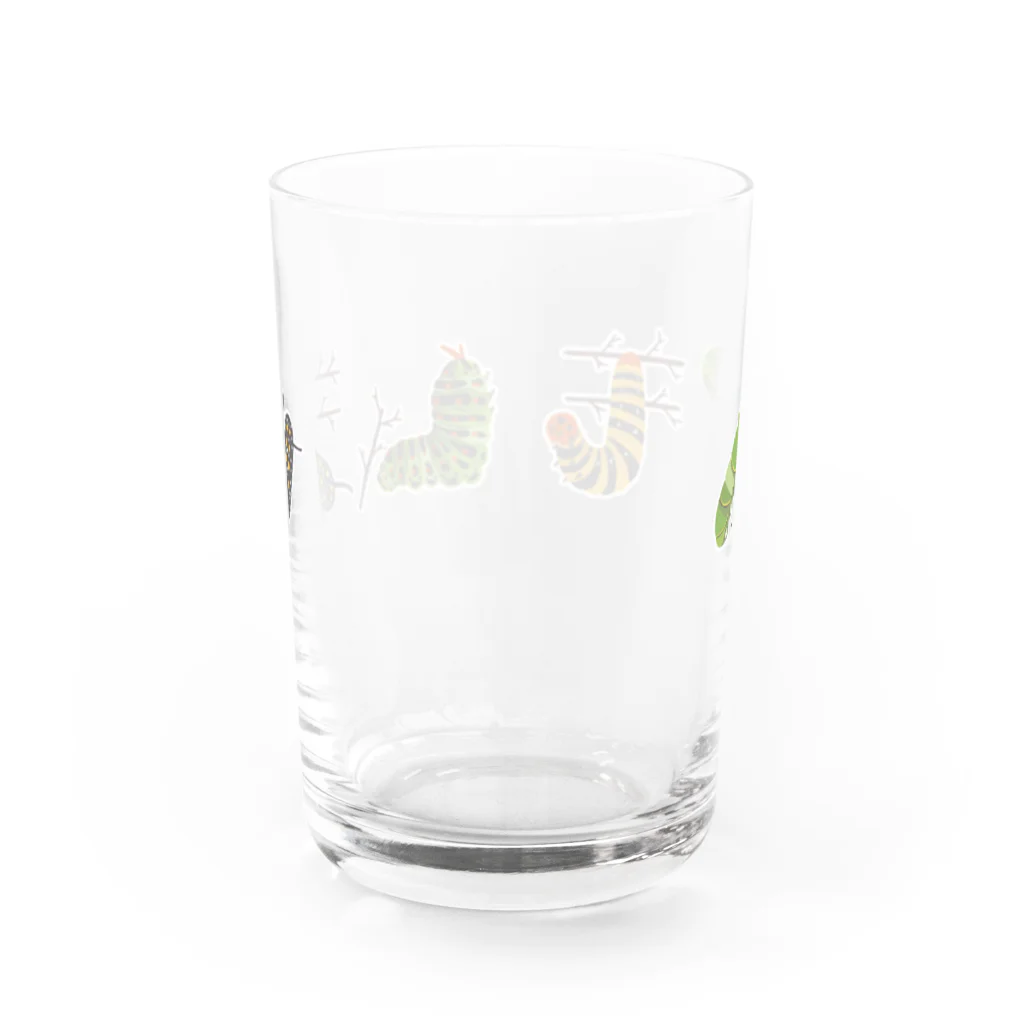 にこぴの生きもの屋さんのカラフルポップなイモムシ Water Glass :back