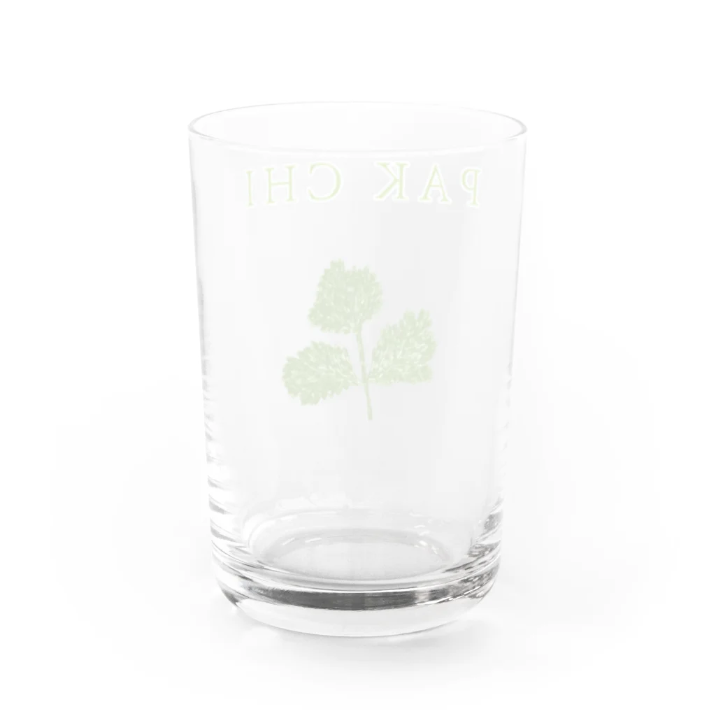 NIKORASU GOのこの夏おすすめ！グルメデザイン「パクチー」（Tシャツ・パーカー・グッズ・ETC） Water Glass :back