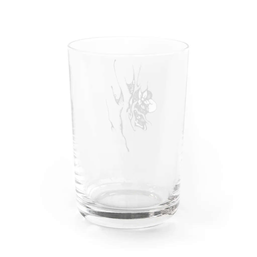 肉汁サイドストーリーの『さる沢』ロゴ Water Glass :back