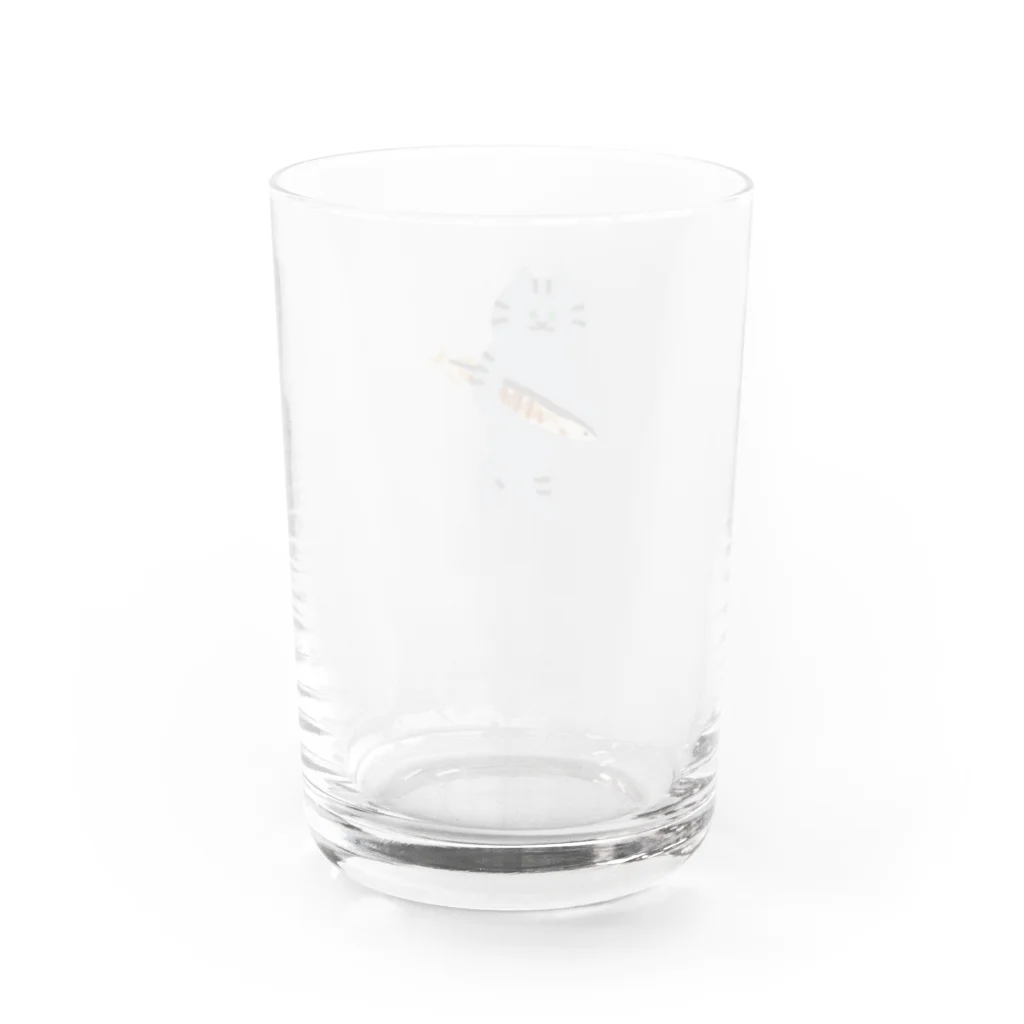 SUIMINグッズのお店の盗んだ焼きサンマと歩き出すねこ Water Glass :back