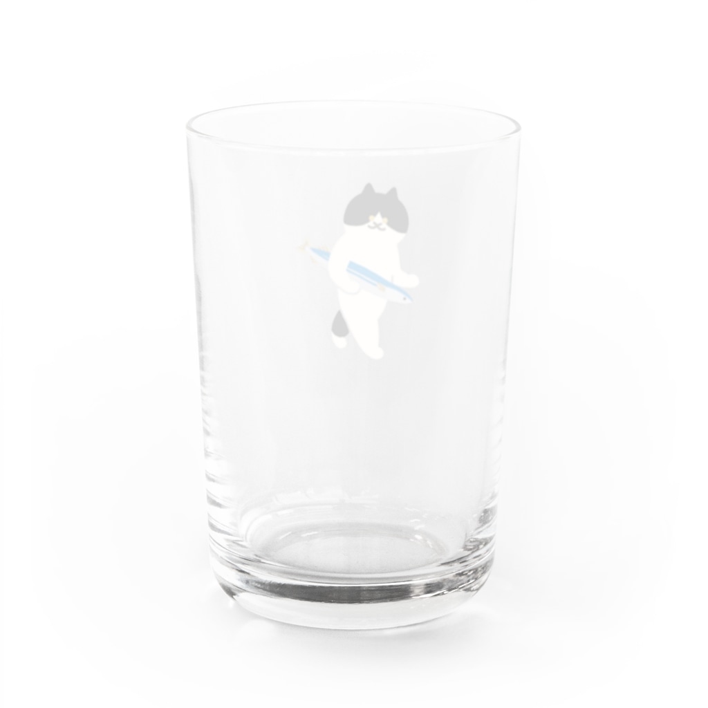 SUIMINグッズのお店の盗んだサンマと歩き出すねこ Water Glass :back