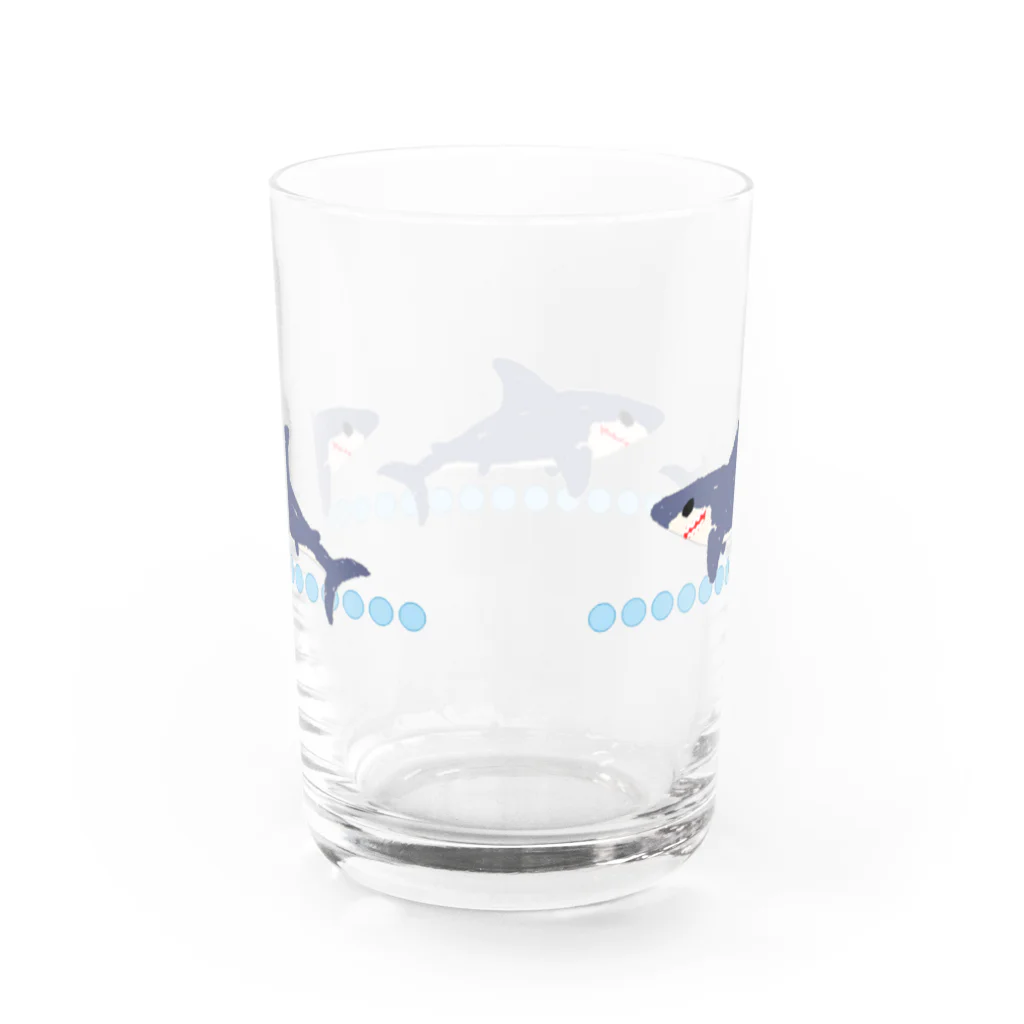 わおさきの青い三連サメ Water Glass :back