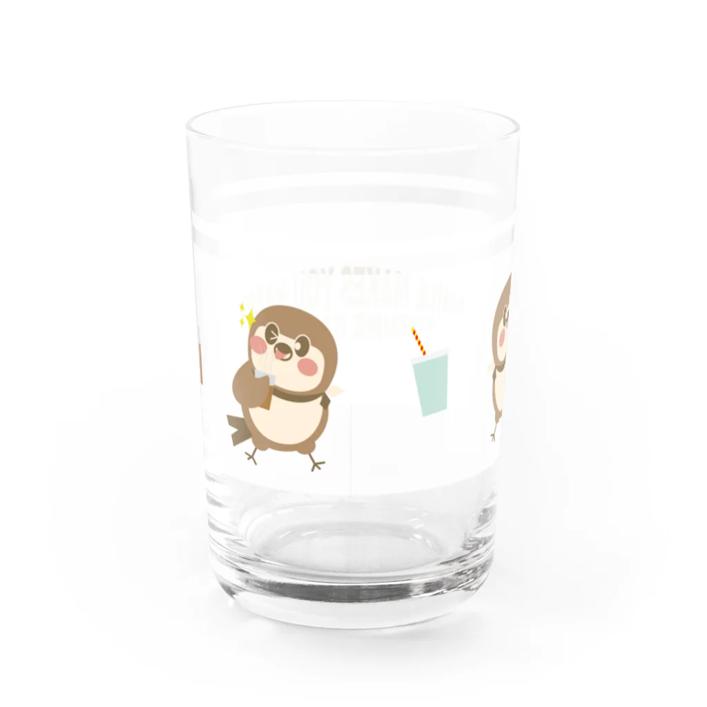 “すずめのおみせ” SUZURI店のHello! すずめだいきち Water Glass :back