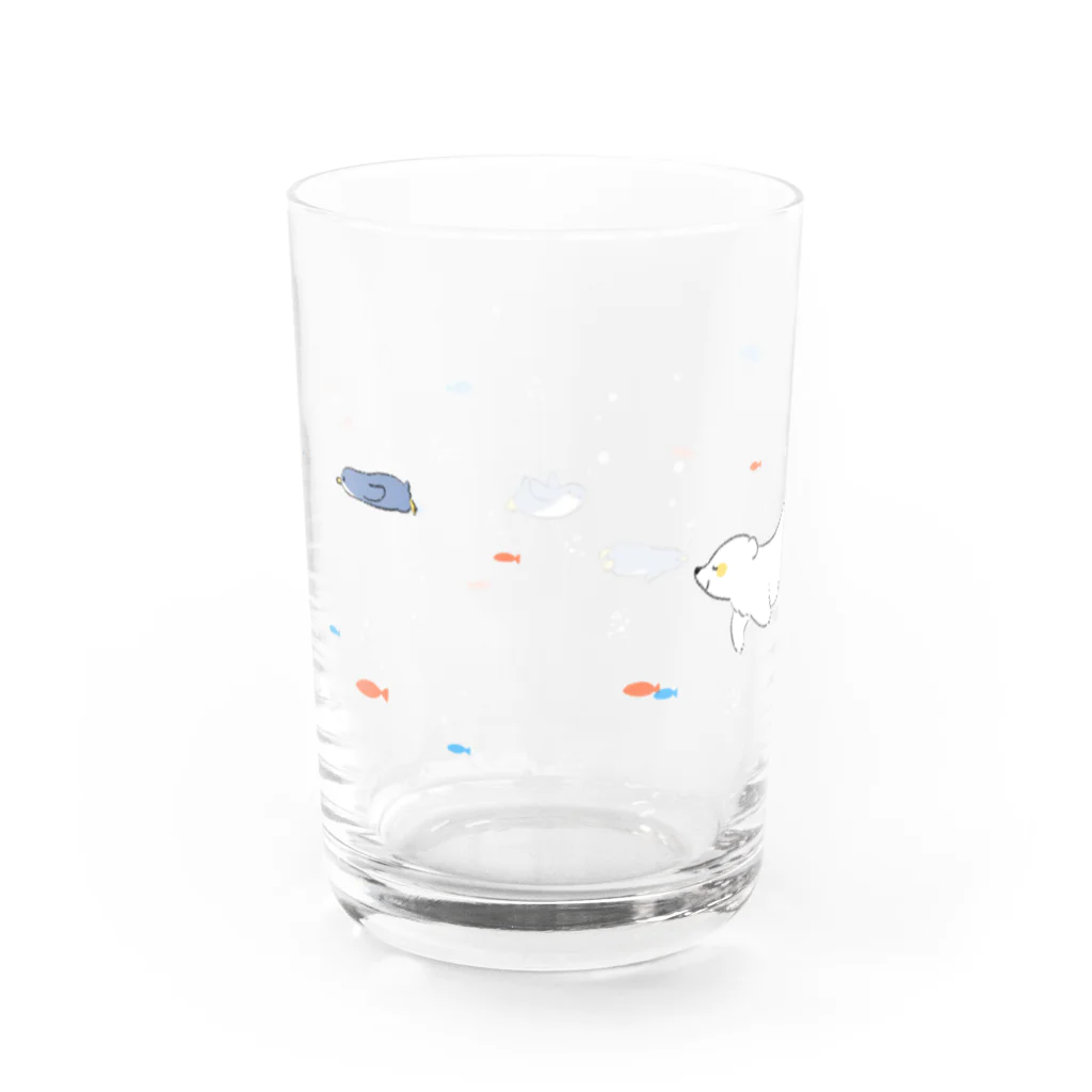るびあなの泳ぐシロクマとペンギンのグラス グラス反対面