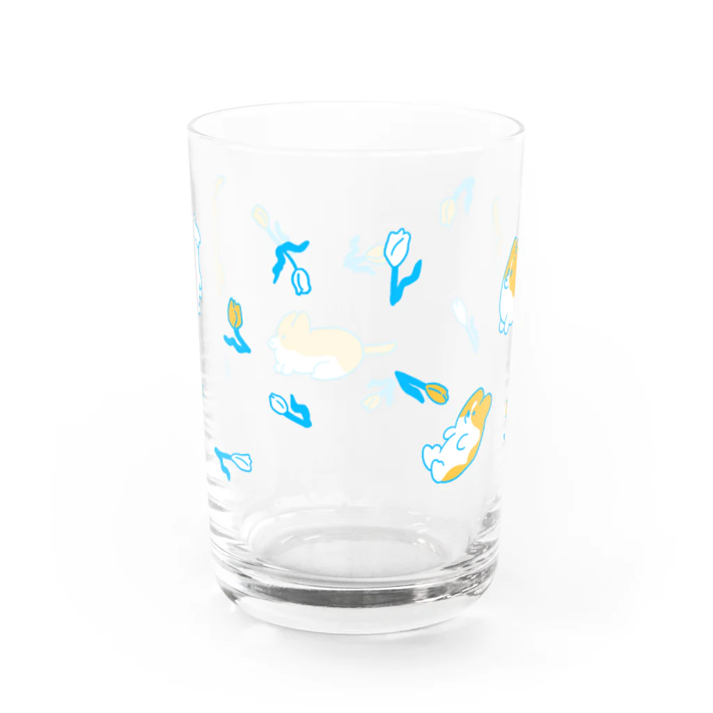 シカトコのコーギーとチューリップ Water Glass :back