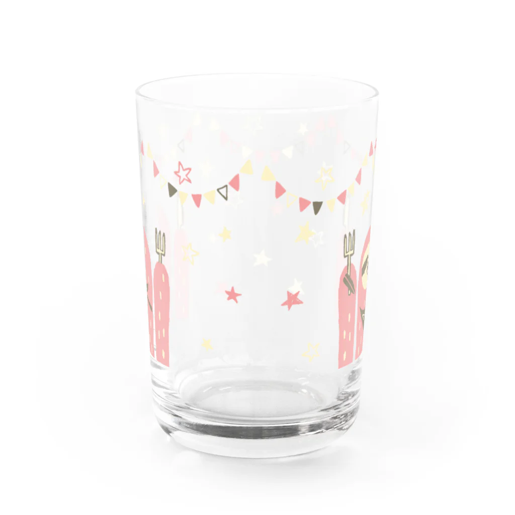 タバタ画房のなまけもの in the party（ピンク） Water Glass :back